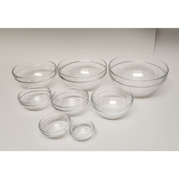 ARC France Vintage 8 PC Mixing Bowl Set Clear Glass Nesting Set - Picture 3 of 6